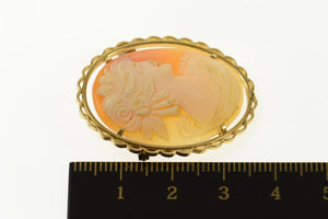 14K Ornate Carved Shell Cameo Lady Pin/Brooch Yellow Gold