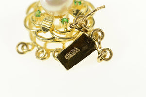 14K Emerald Pearl Ornate Retro Box Clasp Yellow Gold