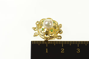 14K Emerald Pearl Ornate Retro Box Clasp Yellow Gold