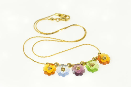 18K Retro Flower Dangle Beaded Statement Necklace 16