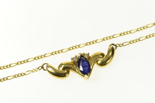 14K Marquise Sapphire Diamond Accent Chain Necklace 17.75