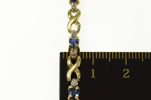 10K Sapphire Diamond Accent Criss Cross X Bracelet 7.25" Yellow Gold