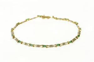 10K Marquise Emerald Diamond Classic Tennis Bracelet 7" Yellow Gold