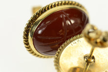 Load image into Gallery viewer, 14K Carved Carnelian Scarab Retro Stud Earrings Yellow Gold
