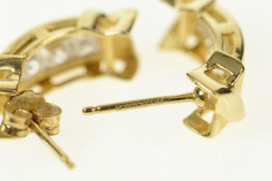 14K Semi Hoop Curved Bar CZ Statement Earrings Yellow Gold