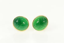 Load image into Gallery viewer, 14K Retro Carved Green Agate Scarab Screw Back Earrings Yellow Gold