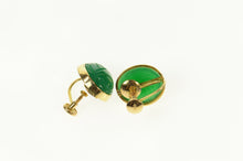 Load image into Gallery viewer, 14K Retro Carved Green Agate Scarab Screw Back Earrings Yellow Gold