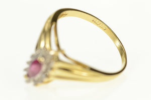 14K Marquise Ruby Diamond Halo Chevron Ring Size 6.75 Yellow Gold