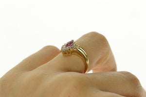 14K Marquise Ruby Diamond Halo Chevron Ring Size 6.75 Yellow Gold