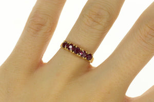 14K Five Stone Classic Natural Ruby Wedding Band Ring Size 6.5 Yellow Gold