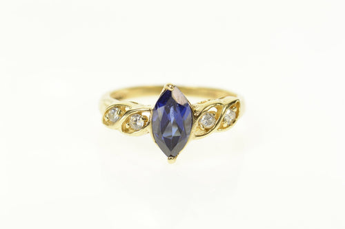 10K Marquise Syn. Sapphire CZ Classic Statement Ring Size 6 Yellow Gold