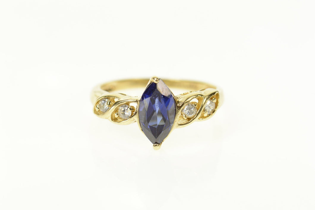 10K Marquise Syn. Sapphire CZ Classic Statement Ring Size 6 Yellow Gold