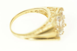 14K Princess Cut CZ Ornate Squared Statement Ring Size 7 Yellow Gold