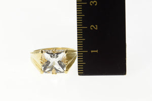 14K Princess Cut CZ Ornate Squared Statement Ring Size 7 Yellow Gold