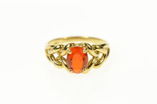 Load image into Gallery viewer, 14K Oval Syn. Mexican Fire Opal Knot Braid Ring Size 5.5 Yellow Gold