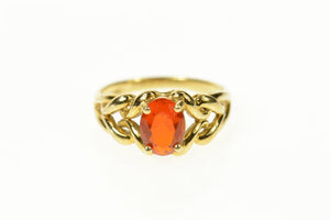 14K Oval Syn. Mexican Fire Opal Knot Braid Ring Size 5.5 Yellow Gold