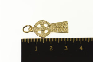 9K Ornate Patterned Celtic Cross Christian Faith Charm/Pendant Yellow Gold