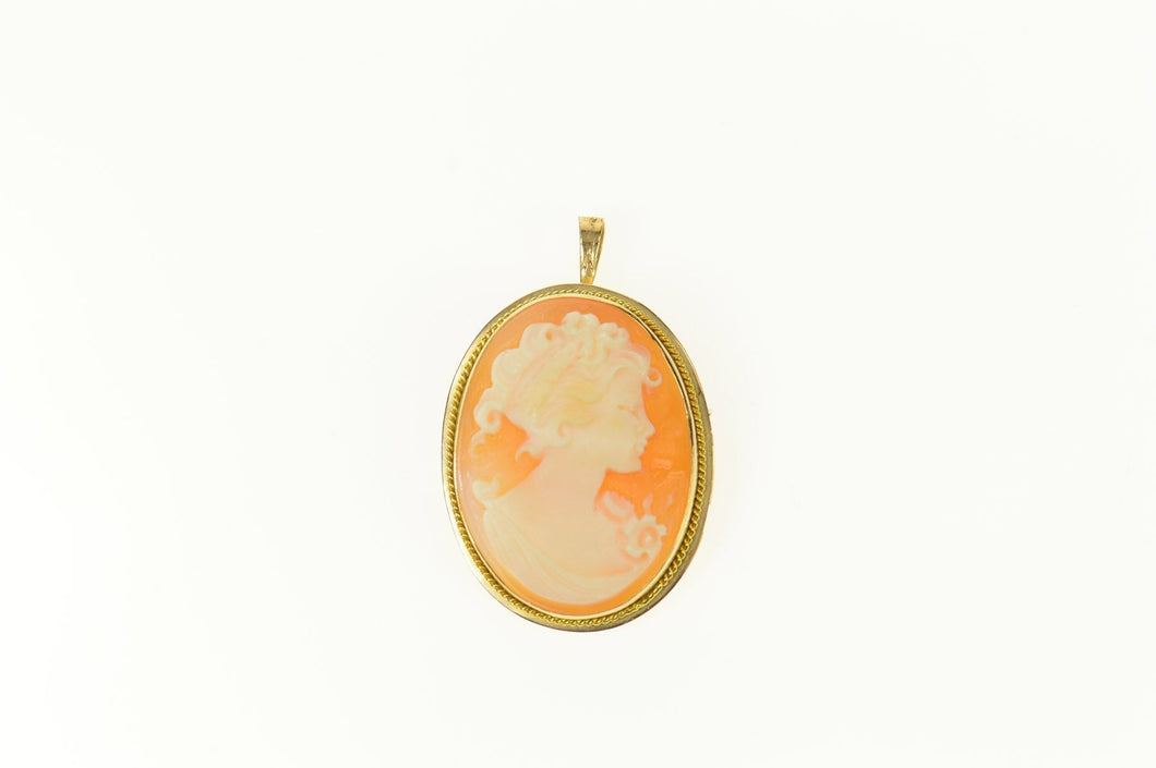 14K Oval Carved Shell Cameo Victorian Pendant/Pin Yellow Gold
