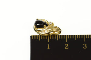 10K Pear Black Onyx Diamond Accent Wavy Pendant Yellow Gold