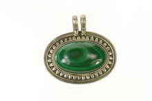 Load image into Gallery viewer, Sterling Silver Oval Malachite Cabochon Ornate Statement Pendant