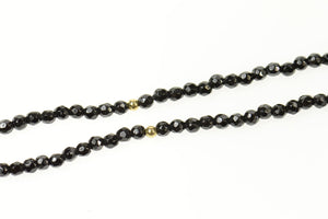 14K Black Glass Beaded Retro Statement Necklace Yellow Gold