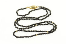 Load image into Gallery viewer, 14K Black Glass Beaded Retro Statement Necklace Yellow Gold