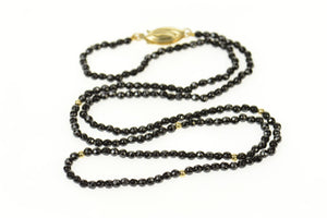 14K Black Glass Beaded Retro Statement Necklace Yellow Gold