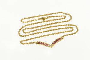 14K Chevron Ruby Diamond Pendant Rope Chain Necklace 18" Yellow Gold