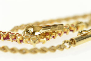 14K Chevron Ruby Diamond Pendant Rope Chain Necklace 18" Yellow Gold