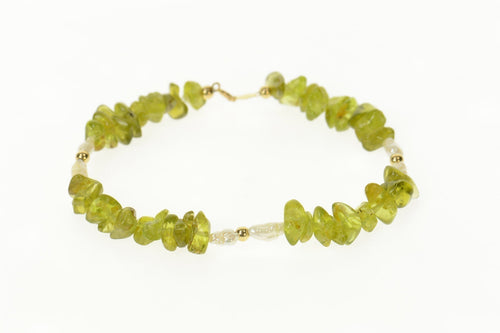 14K Peridot Baroque Pearl Beaded Statement Bracelet 6.75