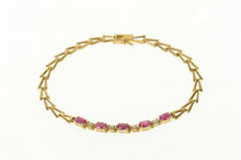 Load image into Gallery viewer, 14K Oval Ruby Diamond Accent Arrow Link Bracelet 7&quot; Yellow Gold