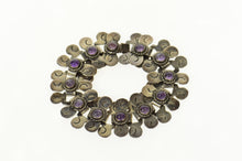 Load image into Gallery viewer, Sterling Ornate Taxco Amethyst Swirl Link Mexican Bracelet 7.5&quot;