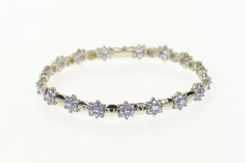 14K Tanzanite Flower Cluster Ornate Bar Link Bracelet 7.5