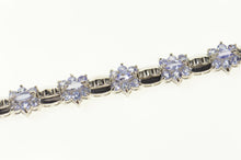 Load image into Gallery viewer, 14K Tanzanite Flower Cluster Ornate Bar Link Bracelet 7.5&quot; White Gold