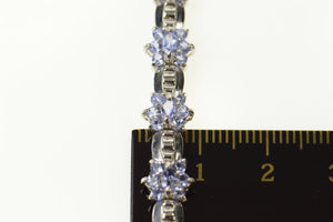14K Tanzanite Flower Cluster Ornate Bar Link Bracelet 7.5" White Gold