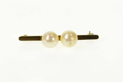 14K Classic Pearl Accented Bar Statement Pin/Brooch Yellow Gold