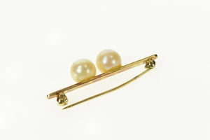 14K Classic Pearl Accented Bar Statement Pin/Brooch Yellow Gold