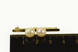 14K Classic Pearl Accented Bar Statement Pin/Brooch Yellow Gold