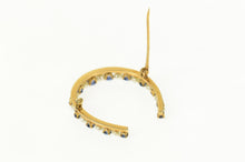 Load image into Gallery viewer, 14K Retro Syn. Sapphire Pearl Horse Shoe Lucky Pin/Brooch Yellow Gold