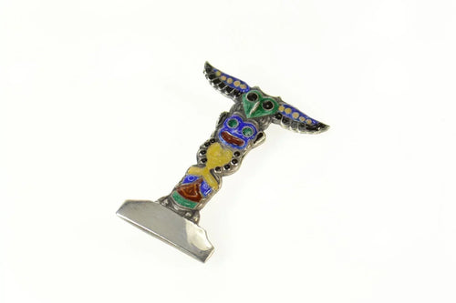 Sterling Hawaiian Tiki Enamel Ornate Tower Pin/Brooch