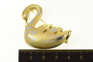 18K Designer Ornate Tri Tone Swirl Swan Pin/Brooch Yellow Gold