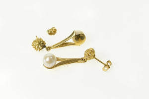 14K Retro Ornate Pearl Dangle Drop Statement Earrings Yellow Gold
