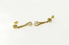 Load image into Gallery viewer, 14K Retro Ornate Pearl Dangle Drop Statement Earrings Yellow Gold