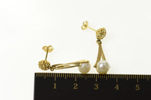 Load image into Gallery viewer, 14K Retro Ornate Pearl Dangle Drop Statement Earrings Yellow Gold