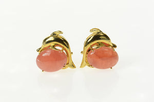 14K Rhodochrosite Ornate Dolphin French Clip Earrings Yellow Gold