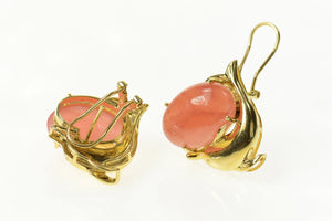 14K Rhodochrosite Ornate Dolphin French Clip Earrings Yellow Gold