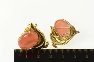 14K Rhodochrosite Ornate Dolphin French Clip Earrings Yellow Gold