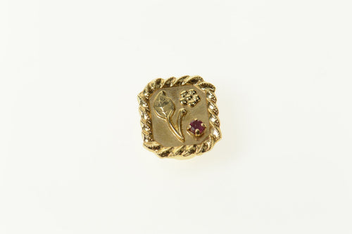 10K Squared Flower Ruby Accent Slide Bracelet Charm/Pendant Yellow Gold
