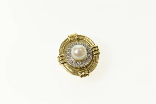 10K Two Tone Pearl Ornate Round Slide Bracelet Charm/Pendant Yellow Gold