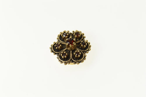10K Garnet Ornate Flower Elaborate Slide Bracelet Charm/Pendant Yellow Gold